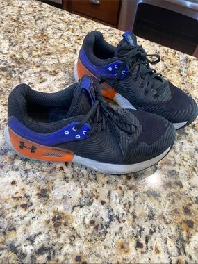 Men’s Under Armour Black Athletic Shoes with Orange & Blue Accents